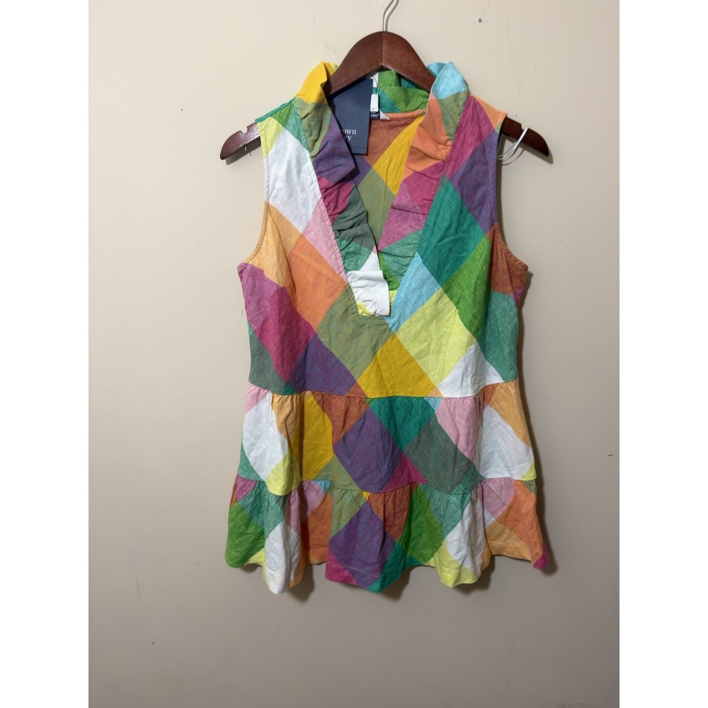 NWT Crown Ivy Top Womens Ruffle V-Neck Linen Blend Size M